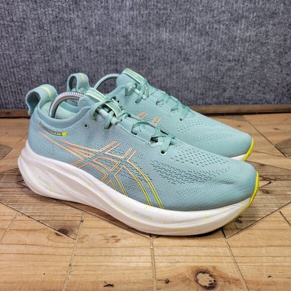 Asics Gel-Nimbus 26 Women 9.5 Wide Light Celadon Yellow Daily Road Running Shoes - Picture 1 of 12